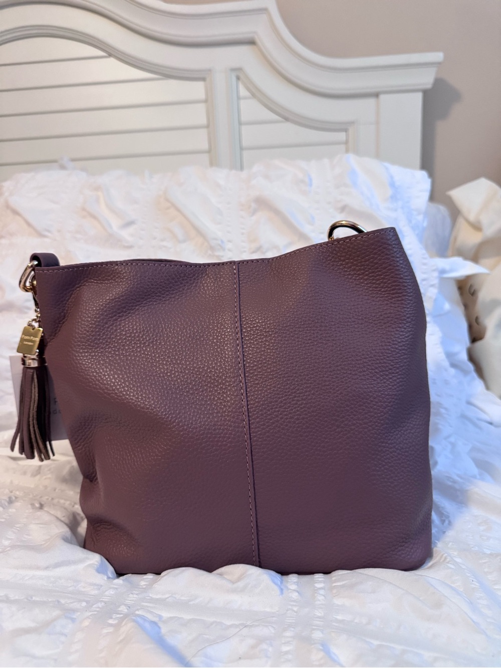 NWT PomPom London Lambeth leather bucket in WoodRose with Tassel Charm - Picture 2 of 8